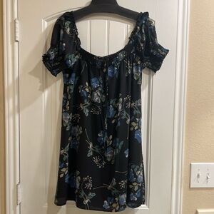 Blue Rain Black and Blue Floral Mini Dress